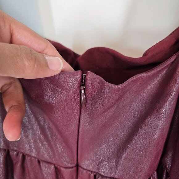 Amanda Uprichard Red Faux Leather Maisie Mini Dress Puff Sleeves Women's Medium - Picture 8 of 11